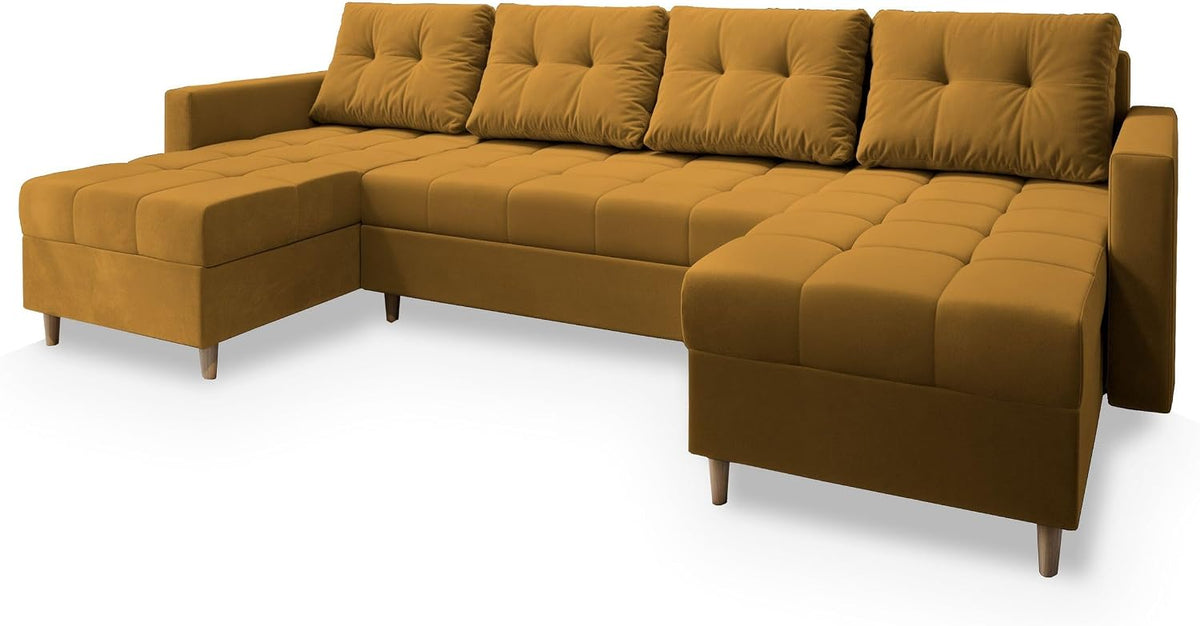 Sofa rozkładana, Masseno, 265x130 cm, Żółty, płyta wiórowa, funkcja spania, miejsce do przechowywania