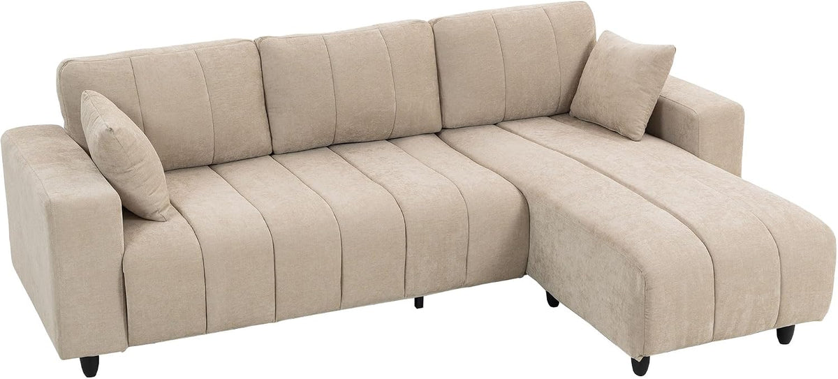 HOMCOM, Sofa narożna, 242 x 156 x 87 cm, Beżowy, 3-osobowa, pilot zdalnego sterowania