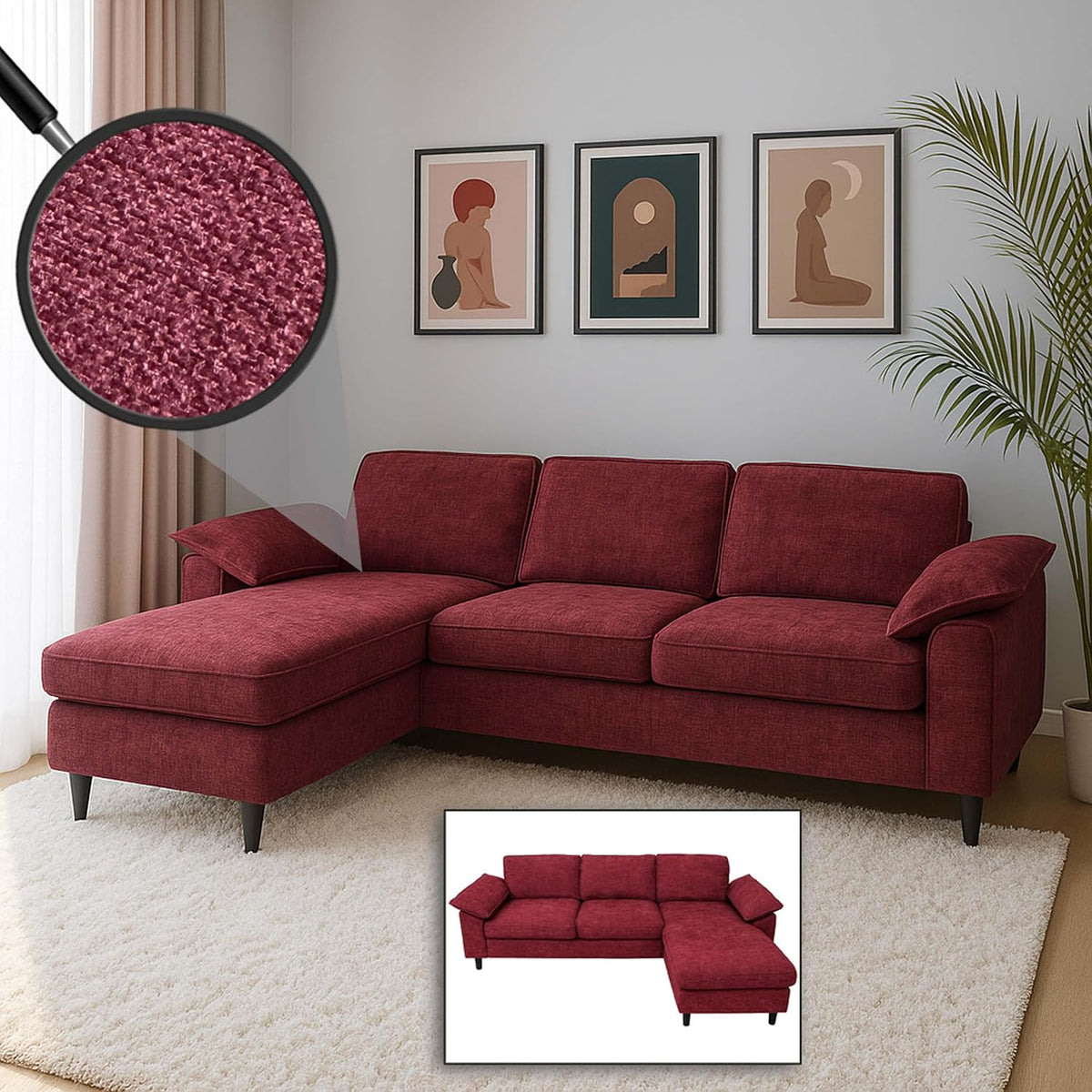 Sofa narożna, HWC-O71, Mendler, 84 x 229 x 140 cm, 320 g, Czerwony