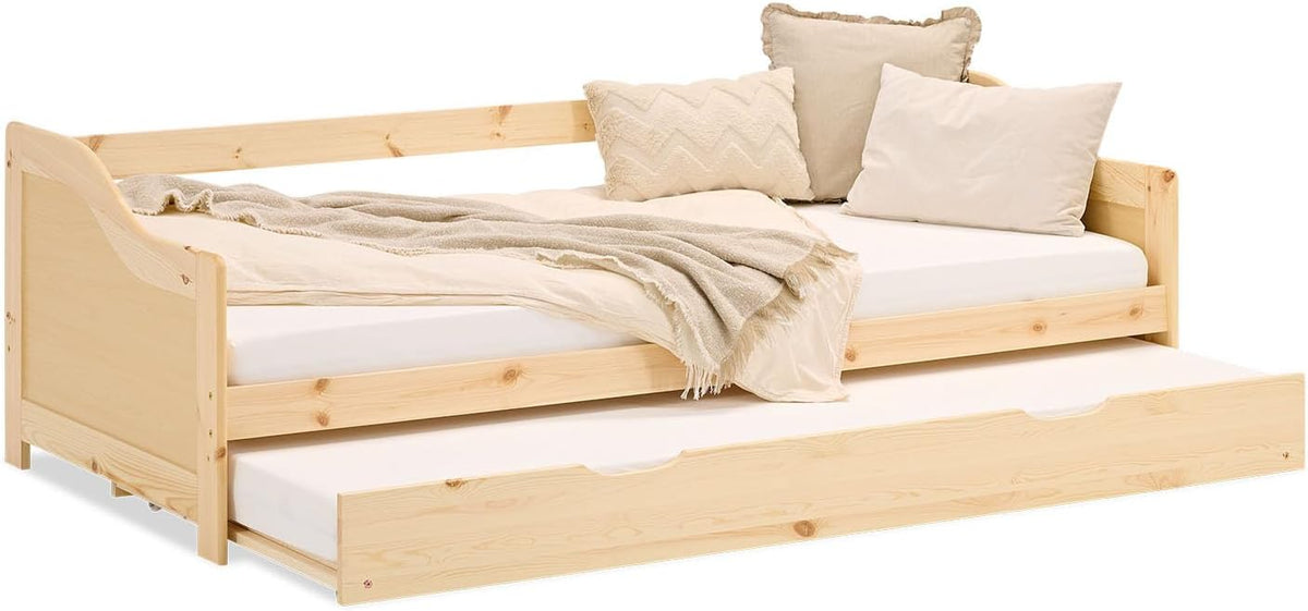 Homestyle4u, Łóżka, 90 x 200 cm, 150 kg, Beżowy/Biały, lite drewno
