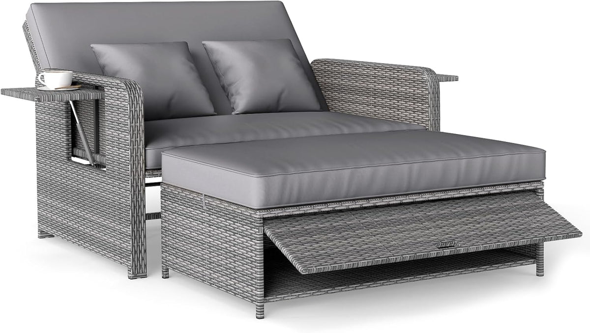 COSTWAY, Sofa, 166 x 111 x 55 cm, 122 l, Szary/Czarny, polirattan, 2-osobowa, składana konstrukcja