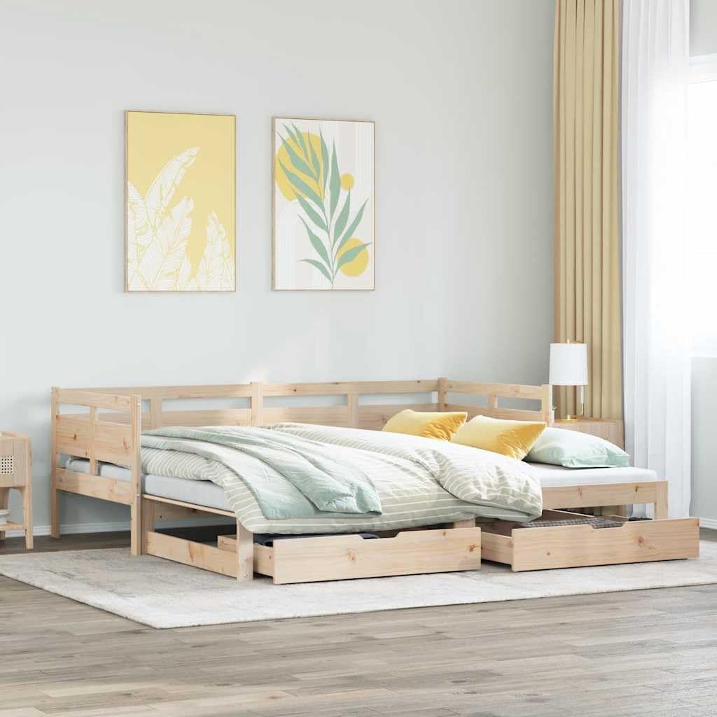 Sofa, LoogCape, 80 x 200 cm, 2 W, Szary/Beżowy, lite drewno, funkcja spania, 2 szuflad, 2 w 1