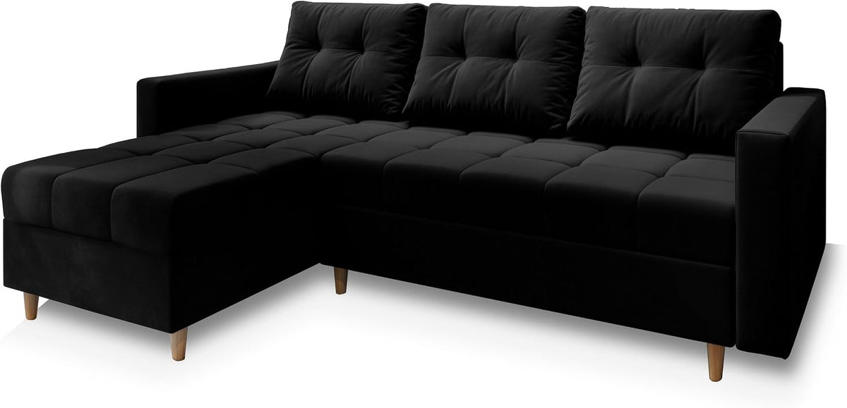 Masseno, Sofa rozkładana, 200x130 cm, Czarny, płyta wiórowa, funkcja spania, miejsce do przechowywania