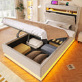 Łóżko tapicerowane, Crlnaup, 90 x 200 cm, Beżowy, MDF, miejsce do przechowywania, oświetlenie LED, USB