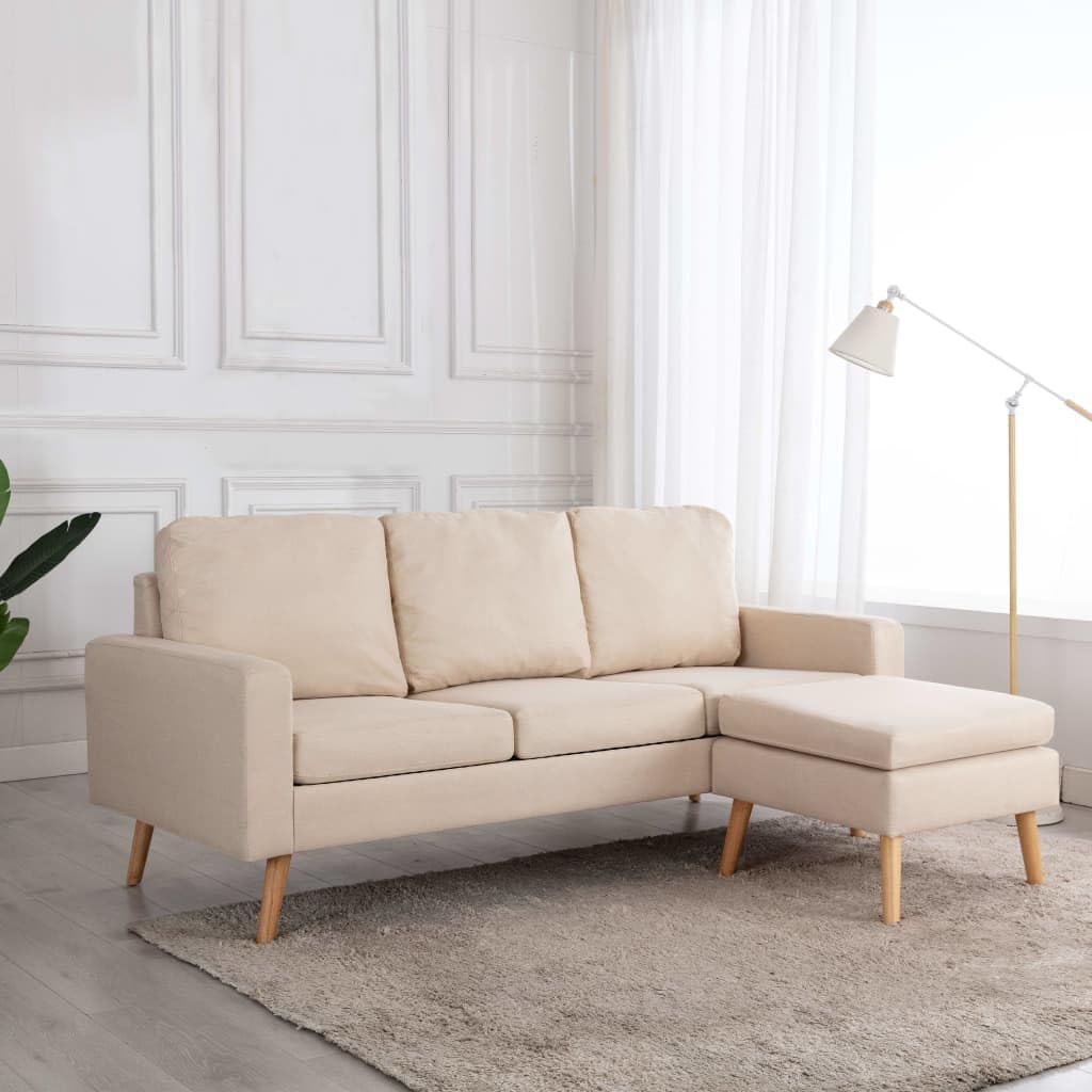 Sofa narożna, YunCangg, 184 x 76 x 82,5 cm, Beżowy, lite drewno, 3-osobowa, modułowa konstrukcja