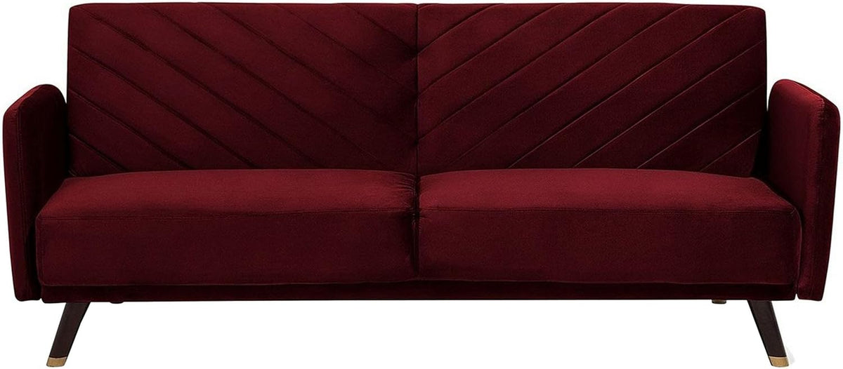 Sofa rozkładana, Beliani, Czerwony, aksamit, 3-osobowa, funkcja spania