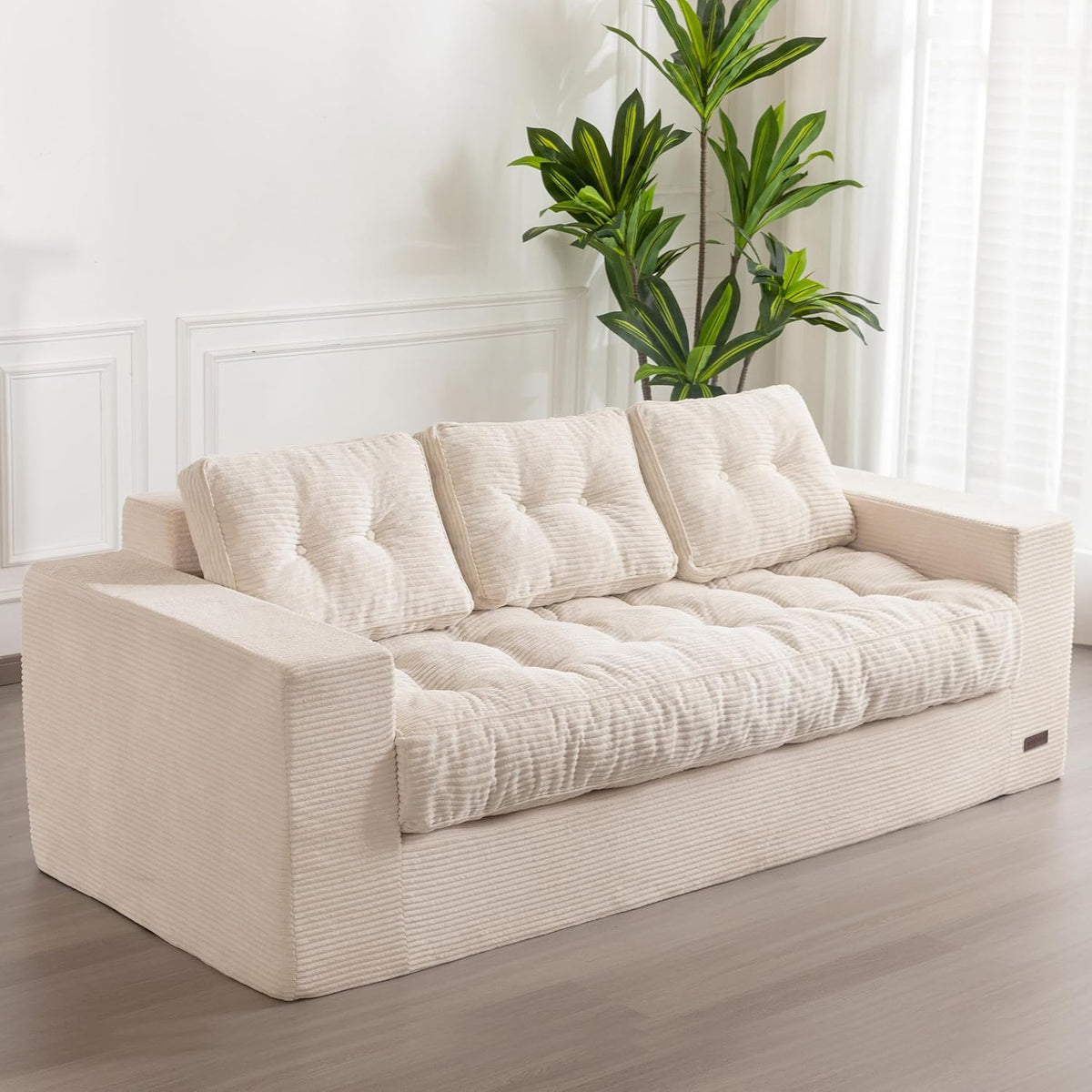 Sofa, MAXYOYO, Beżowy/Biały, sztruks, 3-osobowa