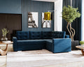 Sofa rozkładana, T30, KP-Meble, 235 x179x90 cm, Niebieski/Czarny, funkcja spania
