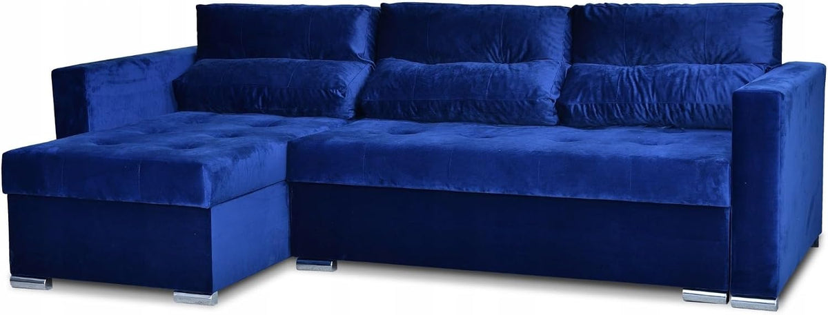 Sofa narożna, Family Meble, Niebieski, lite drewno, funkcja spania