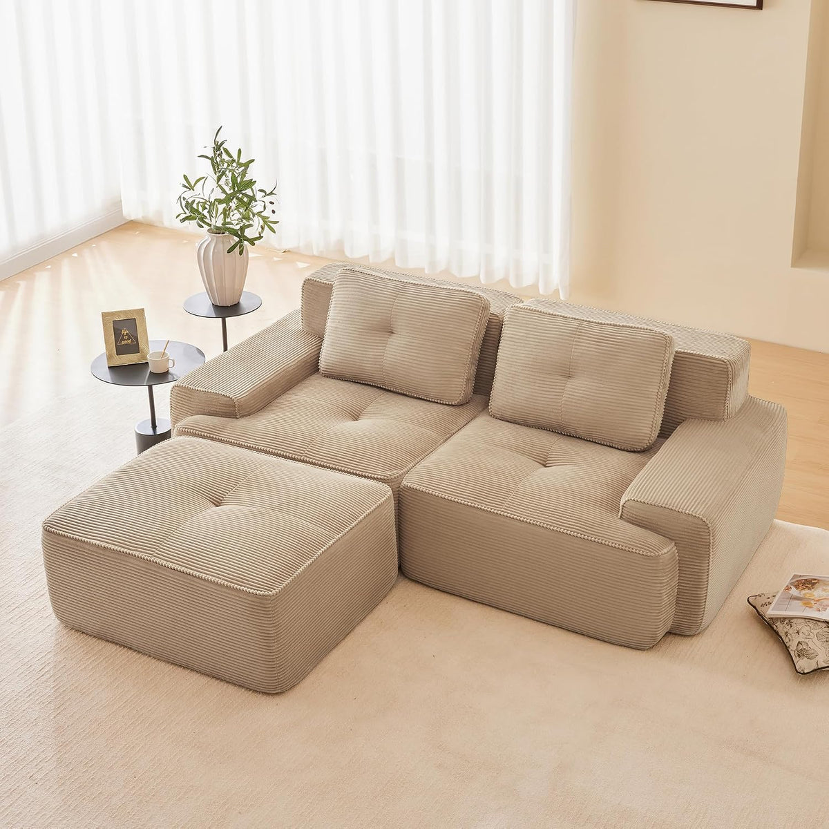 Sofa, Luscriate, 74 cm, Beżowy, sztruks, 2-osobowa, modułowa konstrukcja
