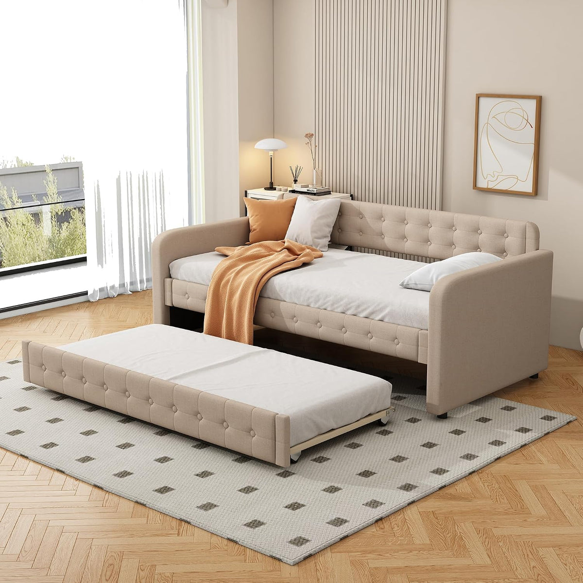 Sofa, 90 x 200 cm, Beżowy/Szary