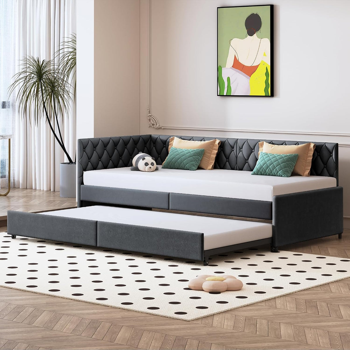Sofa, PRTECY, 90 x 200 cm, 2 W, Szary, MDF, 2 w 1
