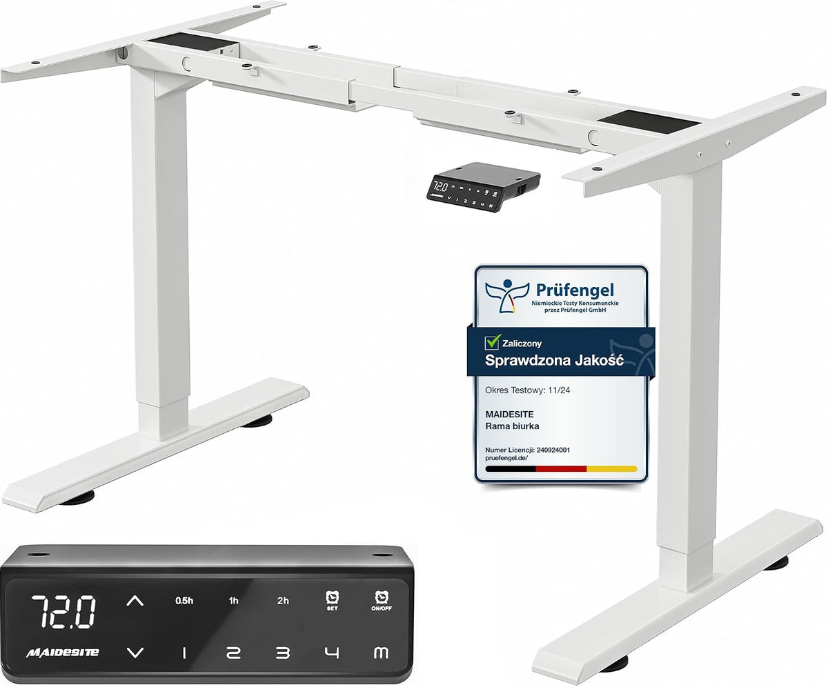 Biurko, MAIDeSITe, 120 cm, 45 dB, Biały/Szary, USB, praca bezprzewodowa