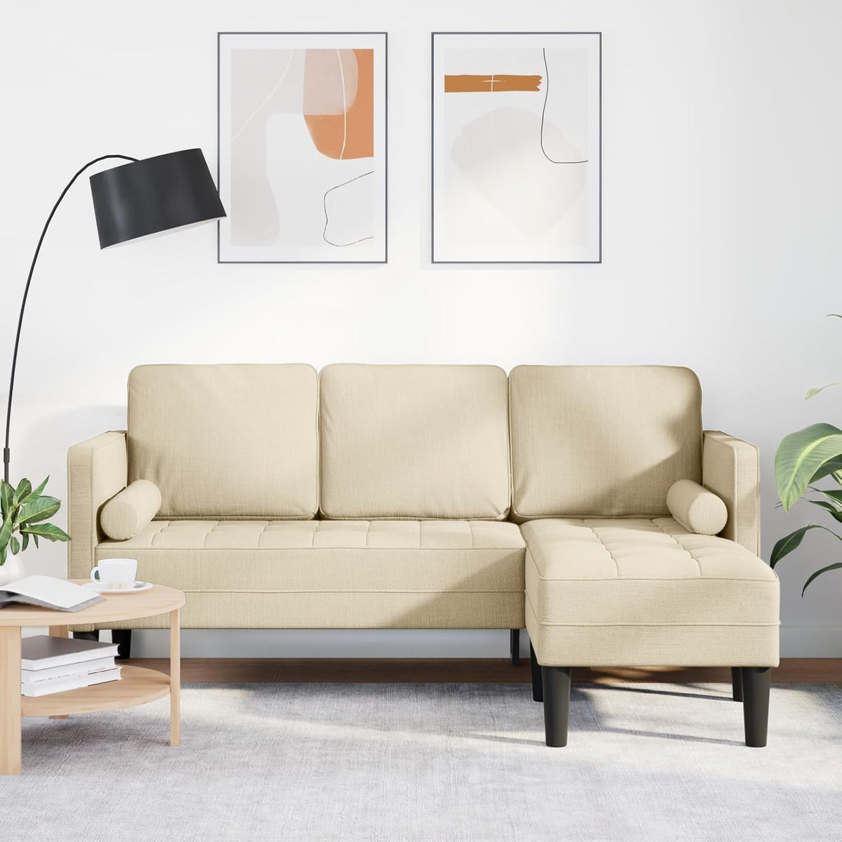 Sofa, RMIHSJG, 160 cm, Biały/Beżowy, lite drewno, 3-osobowa