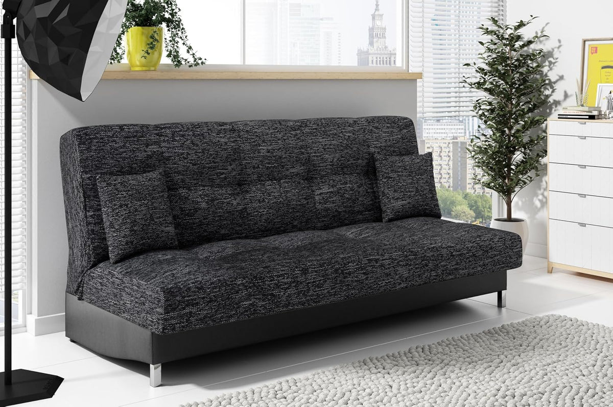 LIKMA, Sofa, 195x91x85 cm, Czarny, skóra ekologiczna, 3-Osobowa, funkcja spania