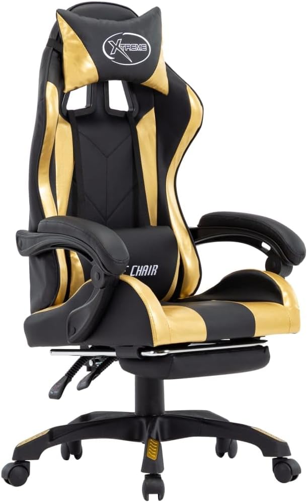 Fotel gamingowy, Augerlite, 119 cm, Złoty/Czarny, regulowane oparcie