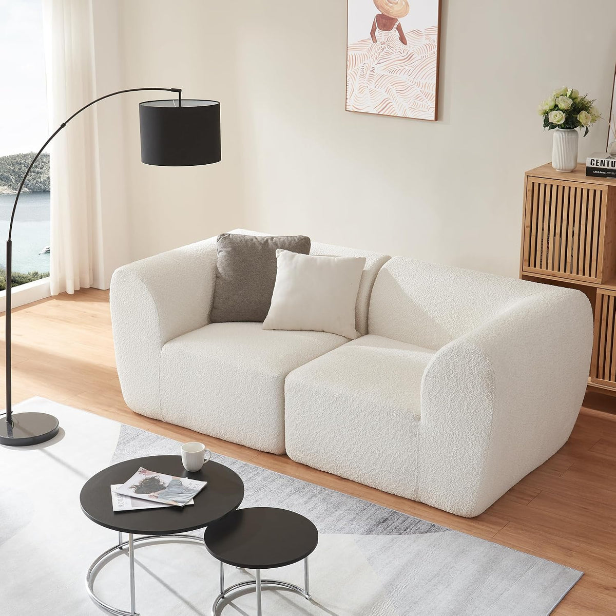 Sofa, en.casa, 76 x 216 x 108 cm, Beżowy/Biały, 2-osobowa, modułowa konstrukcja