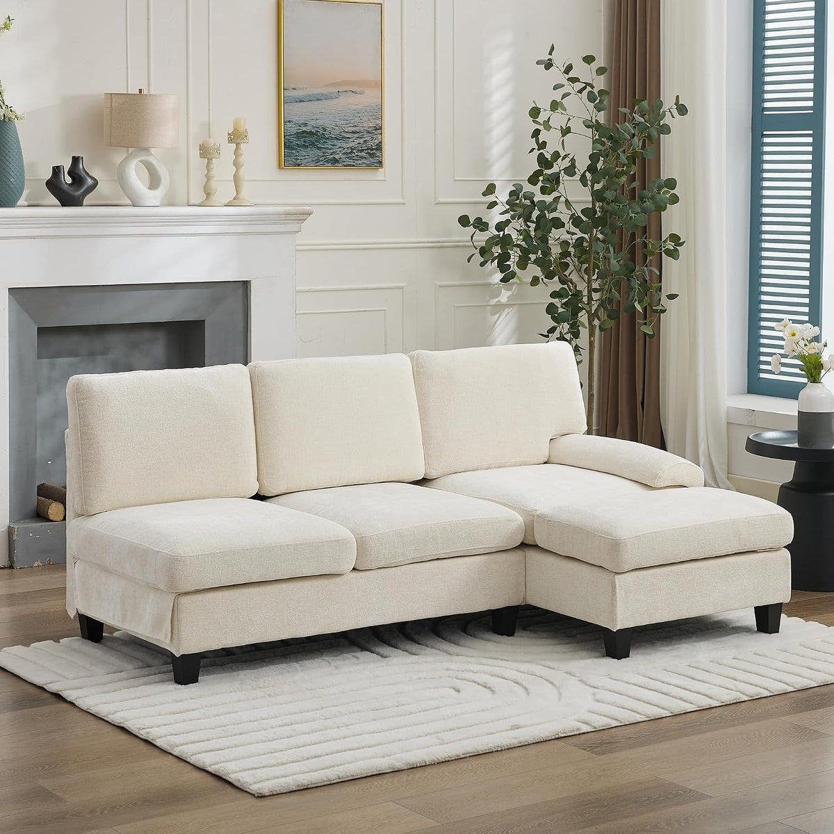 Sofa narożna, YAIXBNG, 194 x 118 x 81 cm, Beżowy, 3-osobowa, funkcja spania