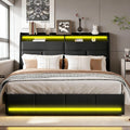 BRILVERDE, Łóżko tapicerowane, 140 x 200 cm, Czarny, oświetlenie LED, USB, pilot zdalnego sterowania