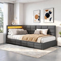 Łóżko tapicerowane, KeepGoon, 90 x 200 cm, Szary/Biały, lite drewno, 2 szuflad, oświetlenie LED, USB