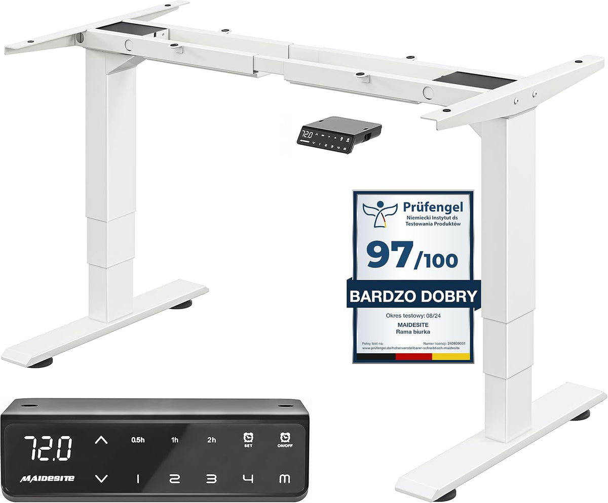 Biurko, MAIDeSITe, 125 cm, 45 dB, Biały/Szary, USB, praca bezprzewodowa