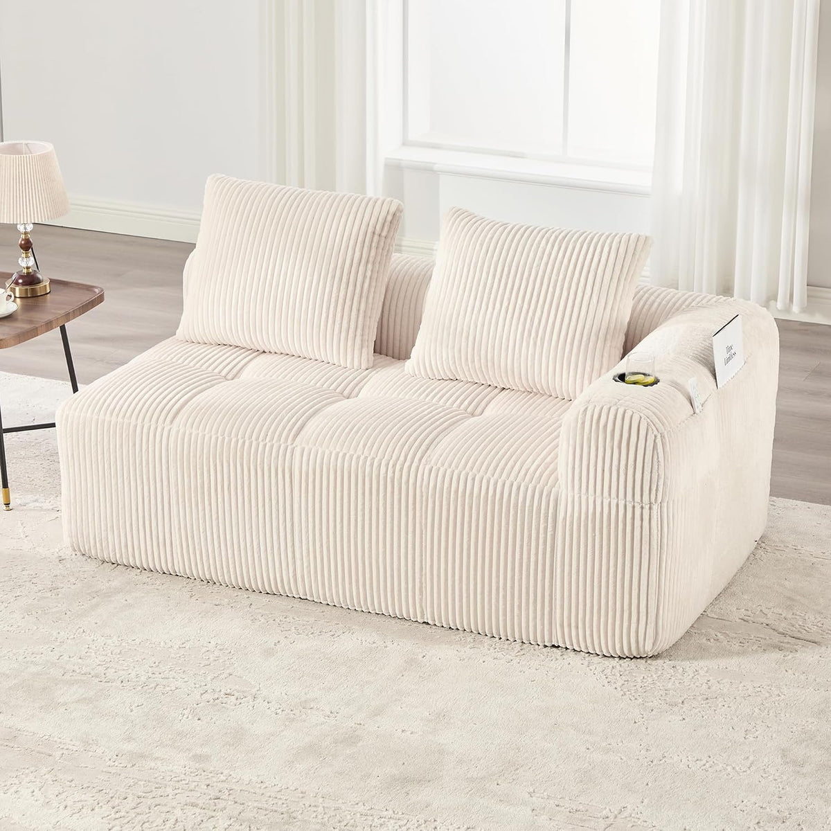 Sofa, MODENVIE, 158 × 93 × 61 cm, Beżowy, sztruks, modułowa konstrukcja, pilot zdalnego sterowania