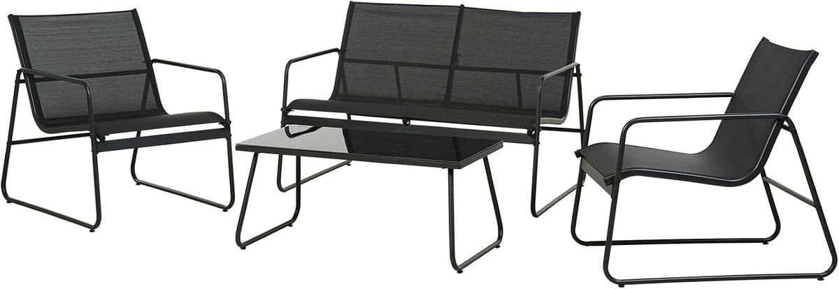 Grand patio, Zestaw 4 krzeseł do jadalni, 150 kg, Czarny, odporność na warunki atmosferyczne