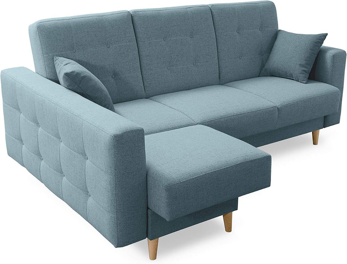 Sofa narożna, Robin, 225 cm, Niebieski, funkcja spania