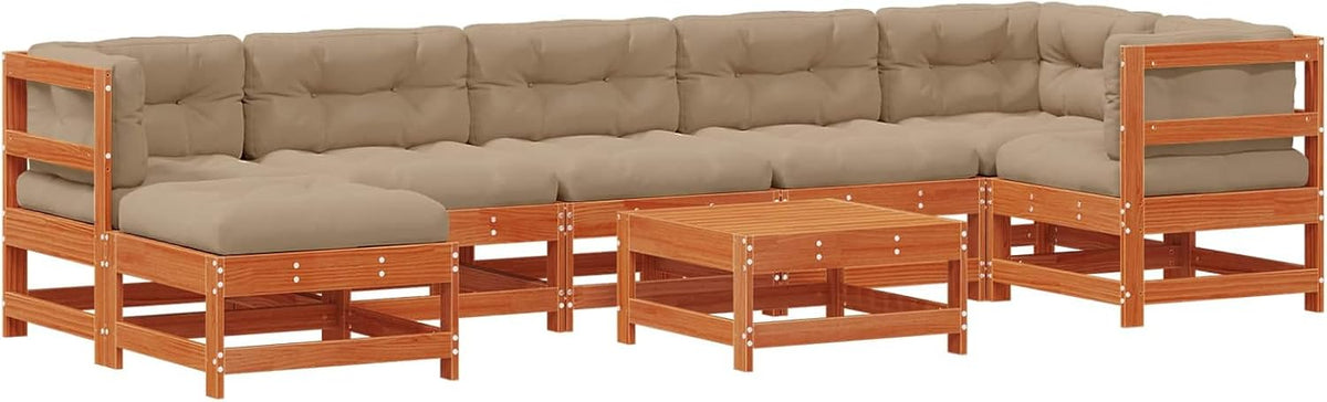 vidaXL, Zestaw wypoczynkowy, 310 x 124 x 70,5 cm, 22 kg, Brązowy/Pomarańczowy, lite drewno, modułowa konstrukcja