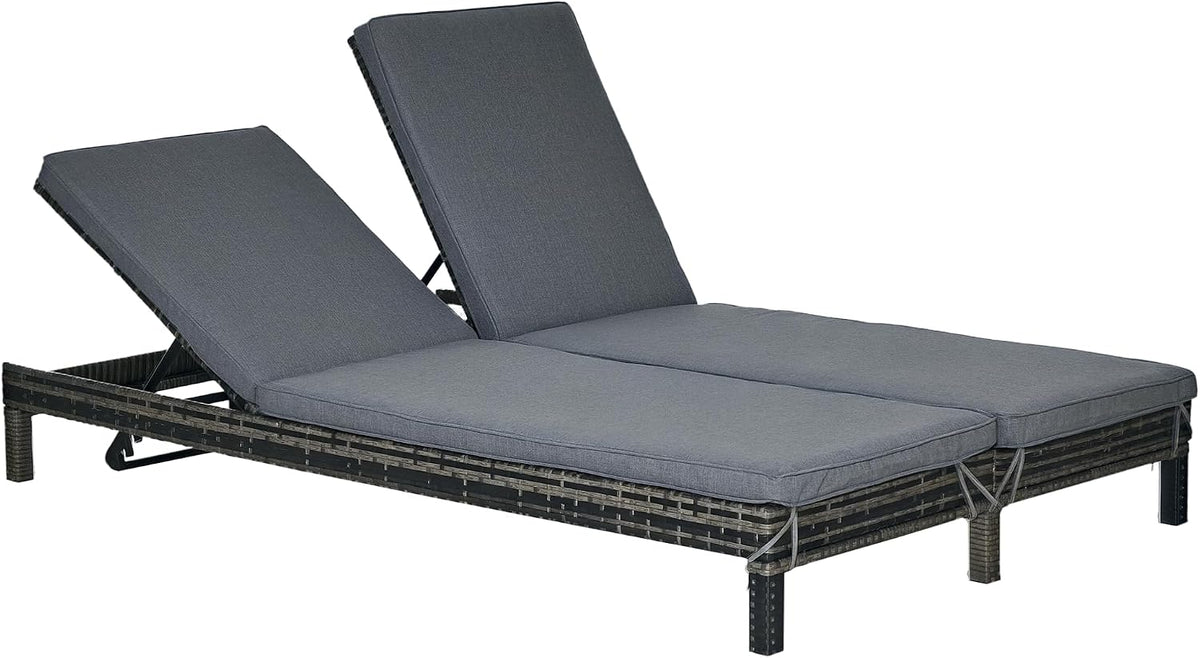Szezlong, Outsunny, 196 x 120 x 28 cm, 2 W, Szary, polirattan, regulowane oparcie, funkcja grilla, 2 w 1