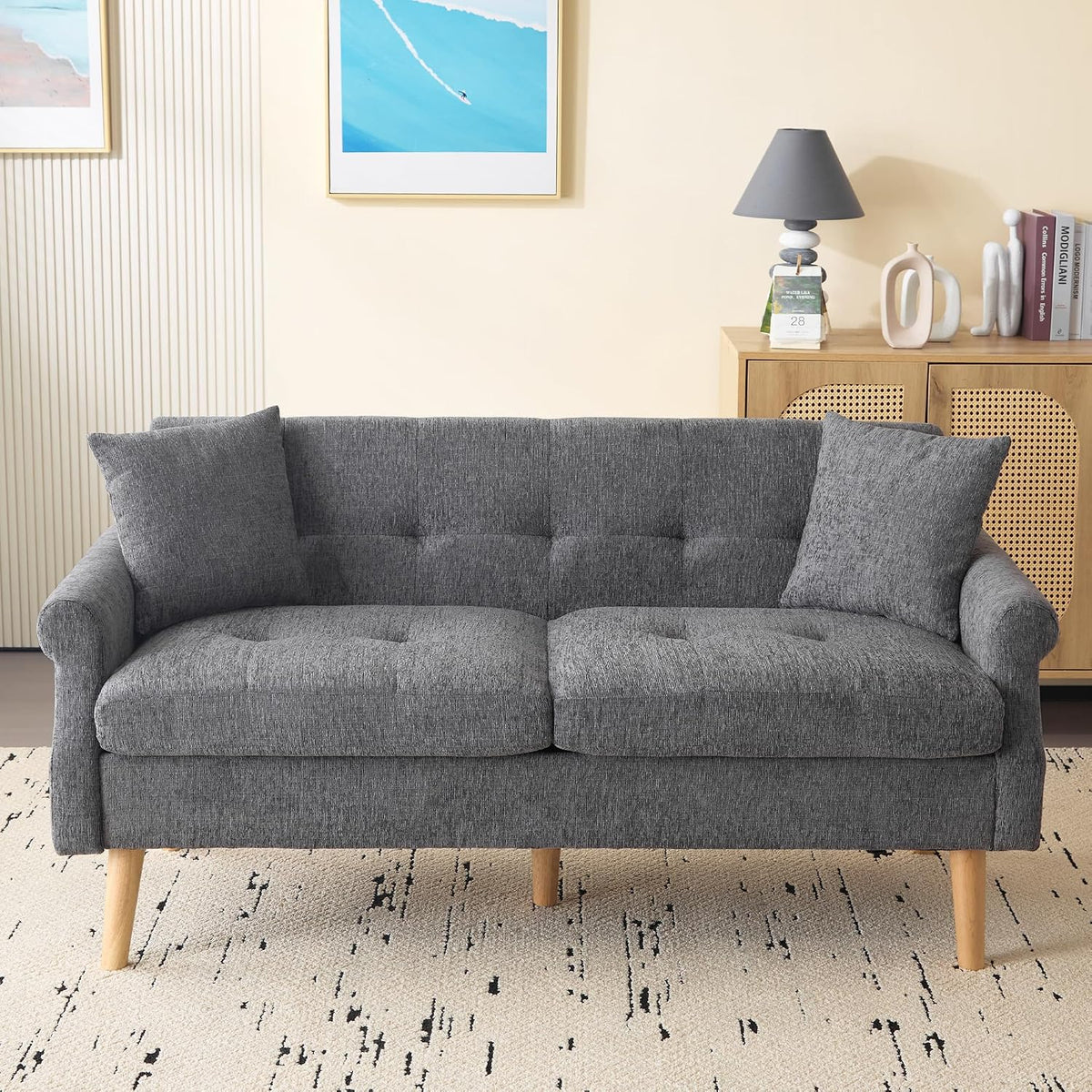 Sofa, SOFTWEARY, Szary, materiał drewnopochodny, 2-osobowa