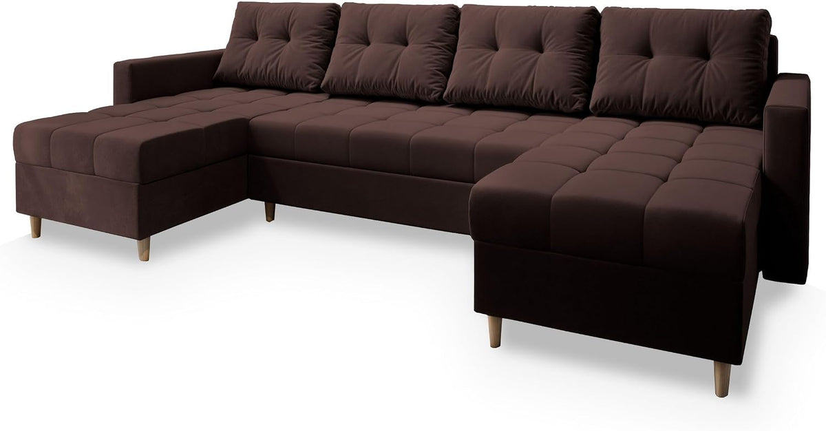 Masseno, Sofa rozkładana, 265x130 cm, Brązowy, płyta wiórowa, funkcja spania, miejsce do przechowywania