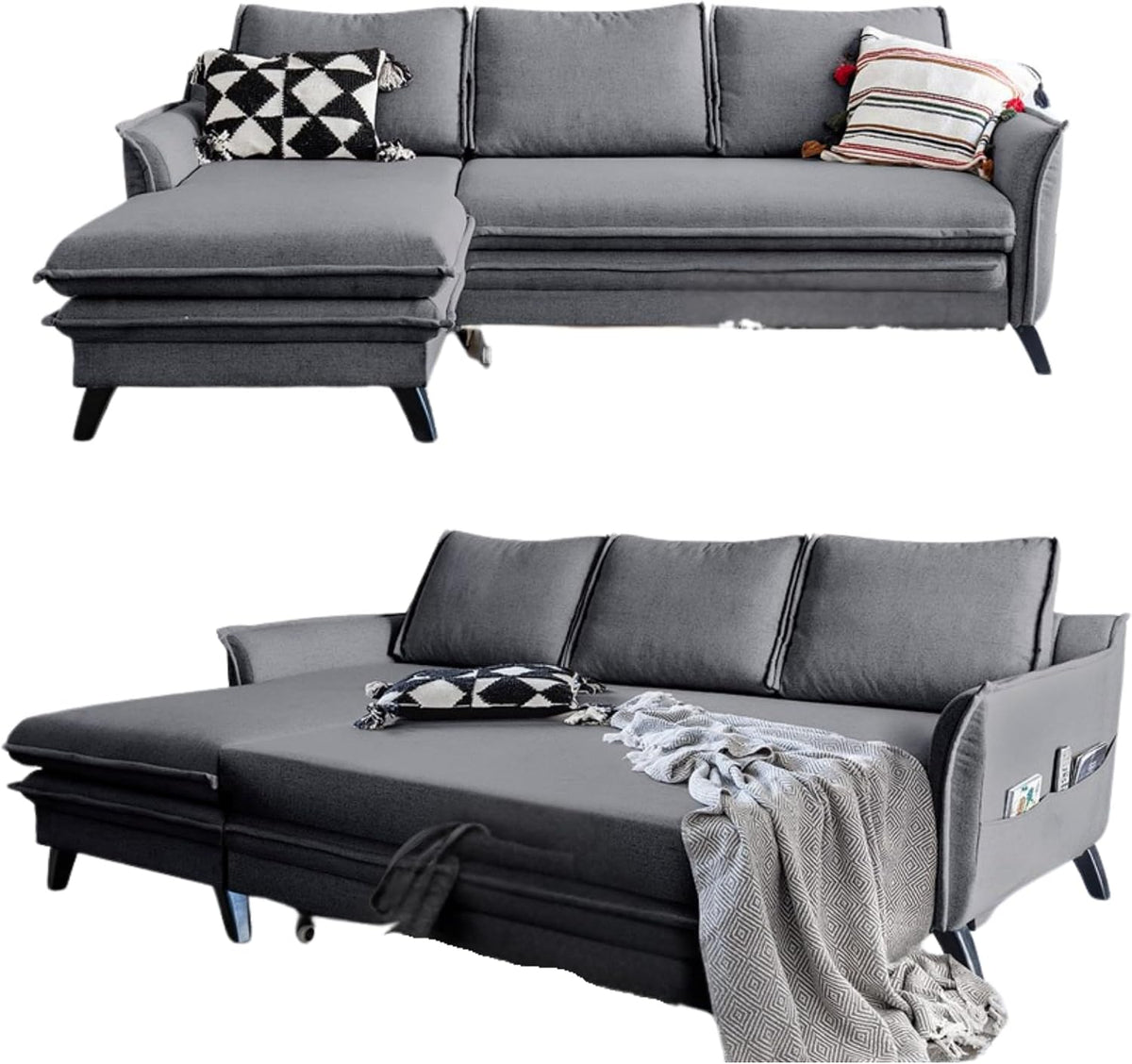 Sofa, MIUFORM, 225 x 92 x 85 cm, Szary, płyta wiórowa, funkcja spania, pilot zdalnego sterowania