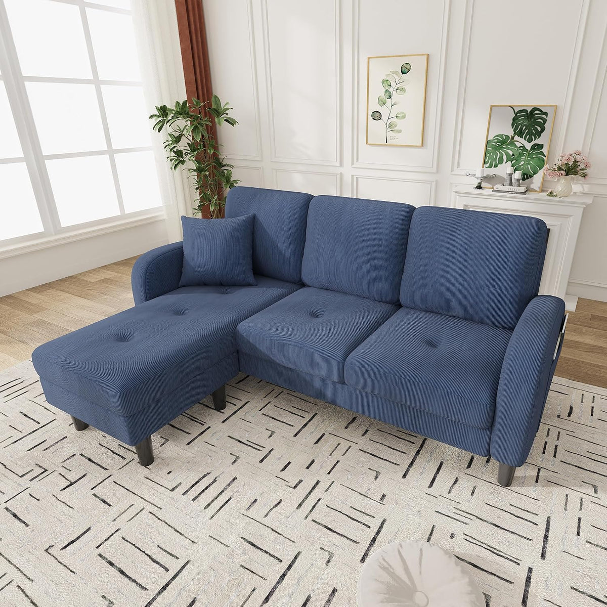 Sofa narożna, Luscriate, 166 x 118 x 77 cm, Niebieski, sztruks, 3-osobowa, modułowa konstrukcja