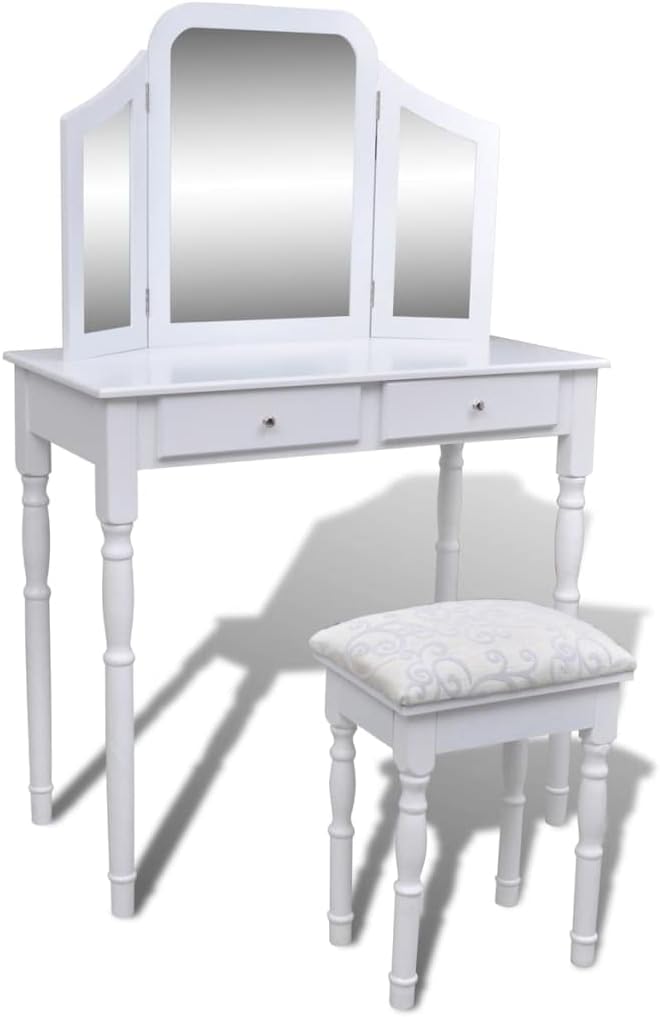 Keeushr, Toaletki, 3 W, 80 x 40,5 x 74,5 cm, Biały, MDF, miejsce do przechowywania, 2 szuflad, 3 w 1