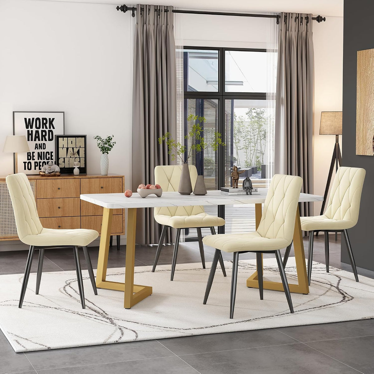 Zestaw mebli do jadalni, Huyuee, 117 × 68 cm, Beżowy/Złoty, MDF