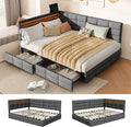 Sofa, QMTXBYJ, 140x200 cm, Beżowy/Szary, MDF, funkcja spania, 2 szuflad, modułowa konstrukcja, oświetlenie LED, USB