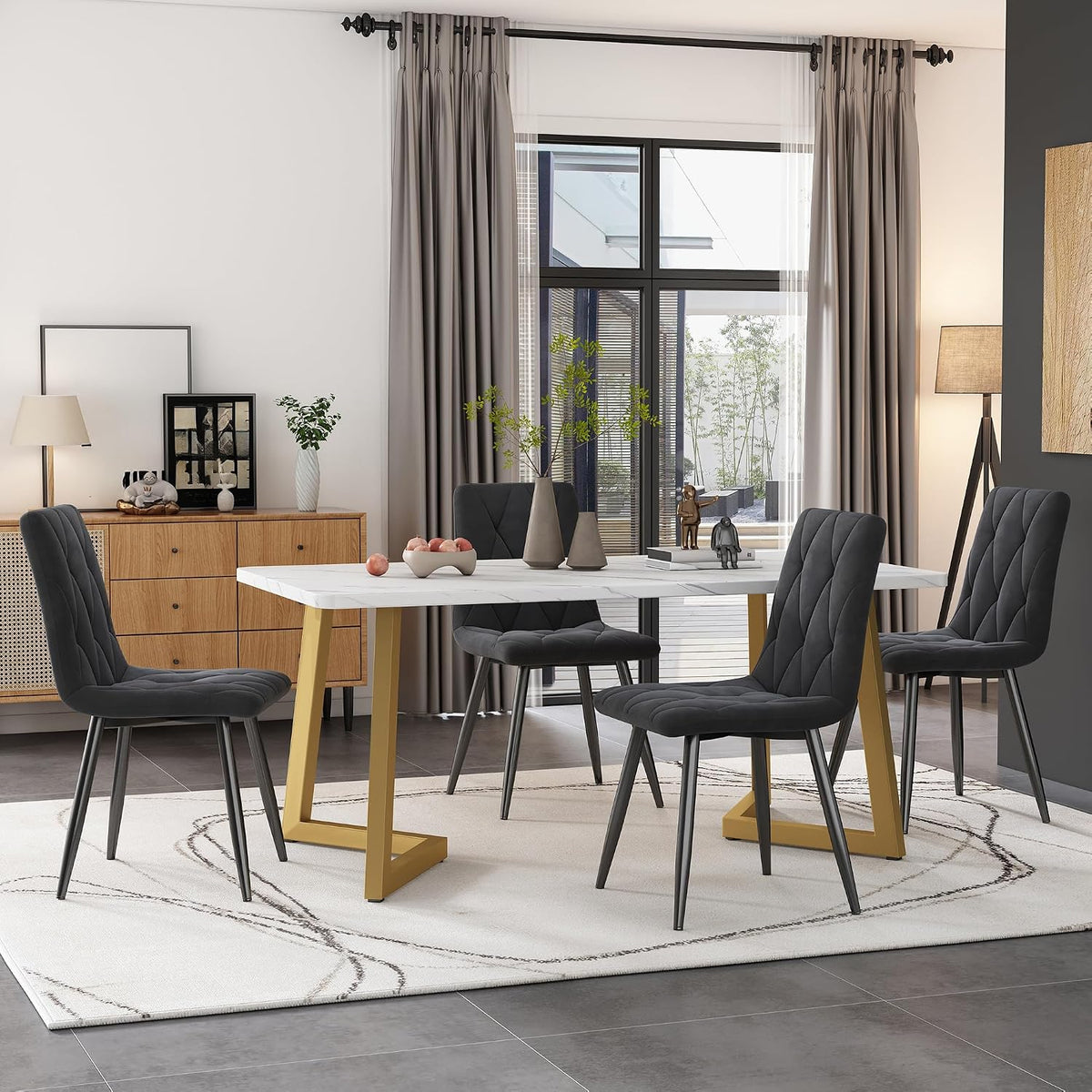 Zestaw mebli do jadalni, QXJVA, 117 x 68 cm, Złoty/Szary, MDF