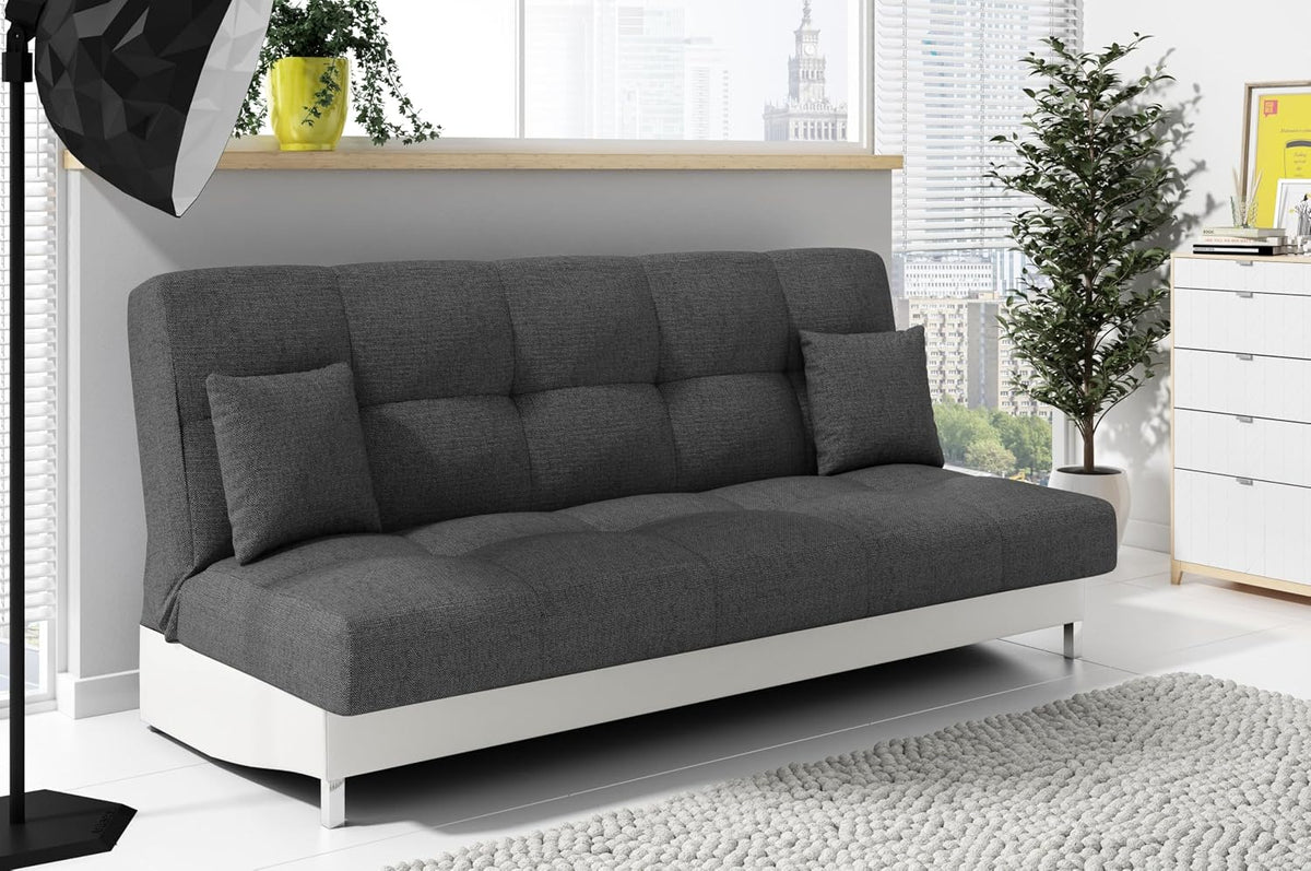 Sofa, LIKMA, 195x91x85 cm, Szary/Biały, skóra ekologiczna, 3-Osobowa, funkcja spania