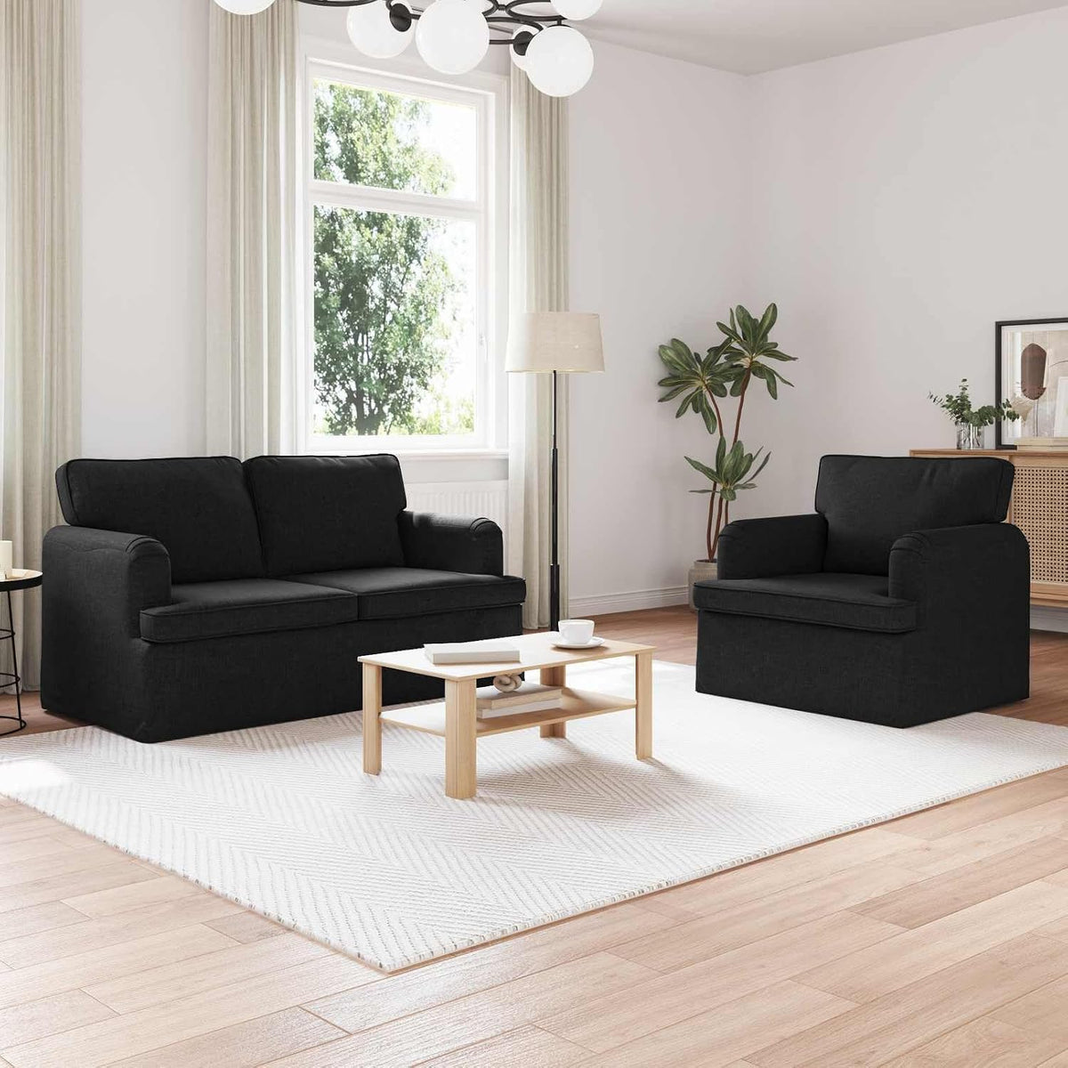 Sofa narożna, YunCangg, 144 x 80 x 85 cm, Czarny, materiał drewnopochodny, modułowa konstrukcja
