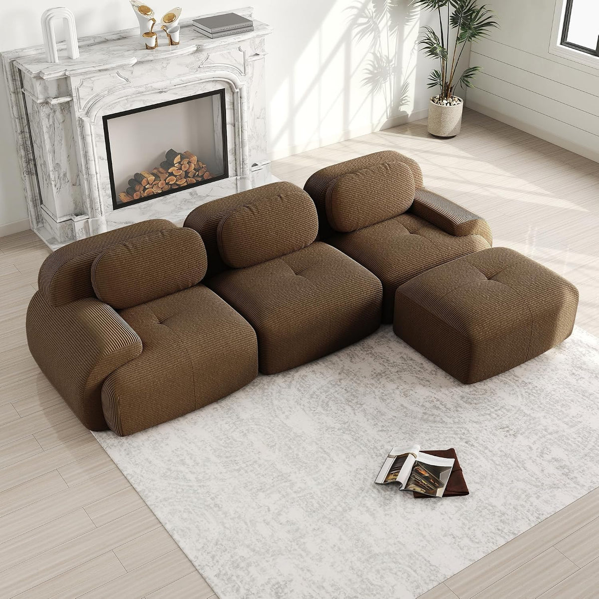 Sofa, H-3, Luscriate, 74 cm, Brązowy, sztruks, 3-osobowa, funkcja spania, modułowa konstrukcja