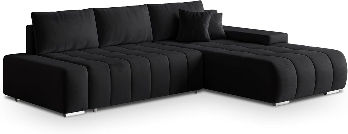 Masseno, Sofa rozkładana, 225x135 cm, Czarny, płyta wiórowa, funkcja spania, miejsce do przechowywania